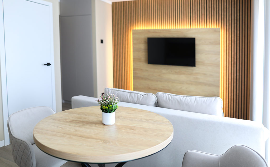 Lehmann Apartment 2 Zimmer ohne Balkon Wohnzimmer mit TV