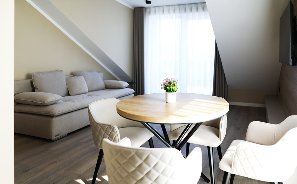 Lehmann Apartment 3 Zimmer mit Balkon Wohnzimmer mit TV Wand